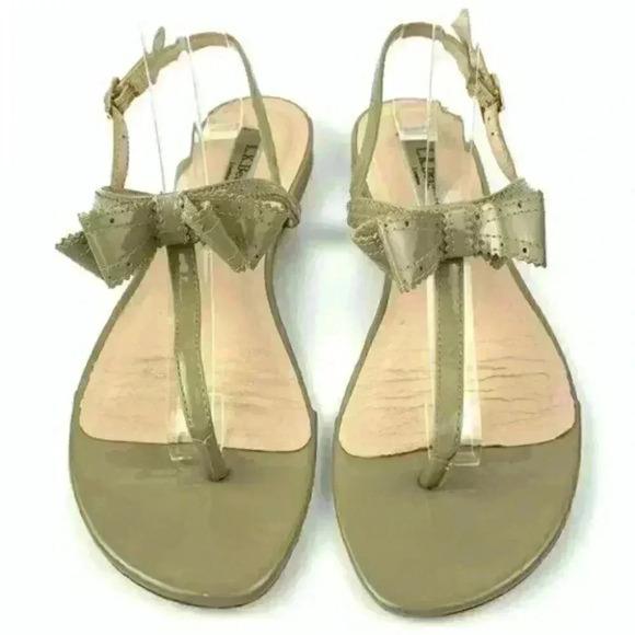 LK Bennett sandals 37.5 6.5 taupe patent leather - Picture 1 of 8